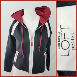 Loft by Ann Taylor Hoodie Jacket sz SP Black Red